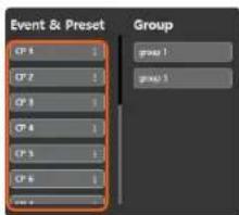 Event & Preset CP 1 CP 2 CP 3 CP 4 CP 5 CP 6 Group group 1 group 2