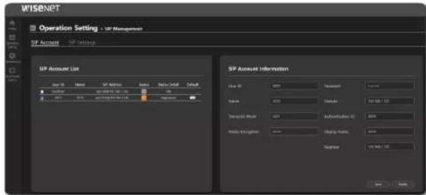 WISNET Operation Setting - SIP Management SIP Account - SIP Settings SIP Account List Size ID: 100 Name: SIP Account Status: Select/Control Date: 2015-04-03 16:00 SIP Account List SIP Account Information Size ID: 200 Name: 200 Status: Select Transport Mode: 400 Authorization ID: 400 Module Description: 100 Shipping Mode: 100 Shipping: 100 OK Cancel