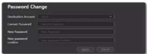 Password Change Destination Account Current Password New Password New password confirms Apply Cancel