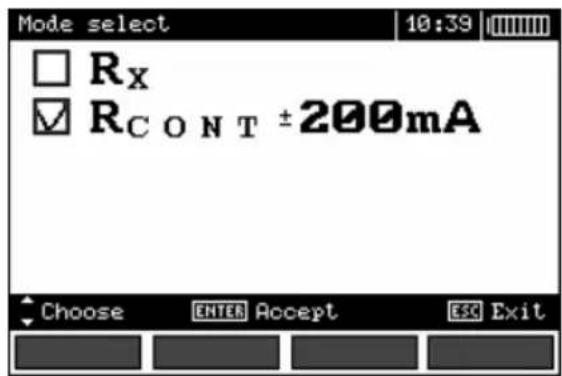 Mode select 10:39 Rx RCONT ±200mA Choose ENTER Accept ESC Exit