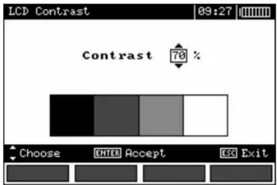 LCD Contrast 09:27 Contrast 70 % Choose ENTER Accept ESC Exit