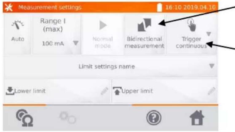 Measurement settings 16:10 2019.04.10 Auto Range I (max) 100 mA Normal mode Bidirectional measurement Trigger continuous Limit settings name Lower limit Upper limit