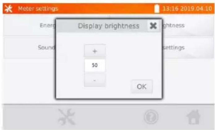 Meter settings 13:16 2019.04.10 Energy Display brightness Sound + 50 - OK