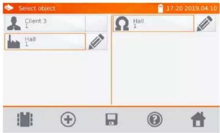 Select object 17:20 2019.04.10 Client 3 Hall Hall 1