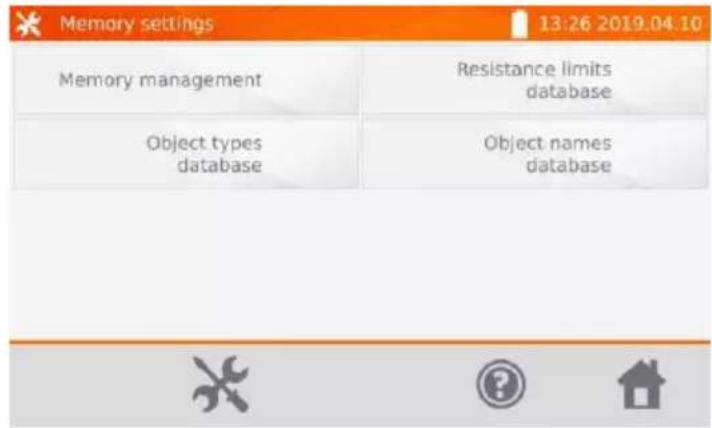 Memory settings 13:26 2019.04.10 Memory management Resistance limits database Object types database Object names database