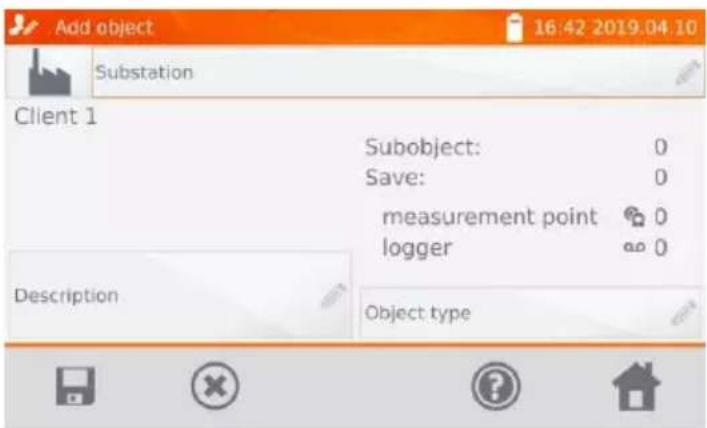 Add object 16:42 2019.04.10 Substation Client 1 Subobject: 0 Save: 0 measurement point 0 logger 0 Description Object type
