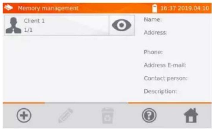 Memory management 16:37 2019.04 10 Client 1 1/1 Name: Address: Phone: Address E-mail: Contact person: Description: