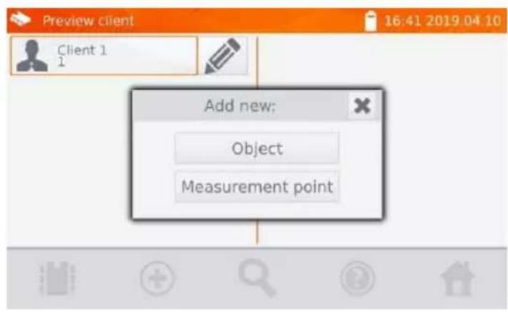Preview client 16:41 2019.04.10 Client 1 1 Add new; Object Measurement point