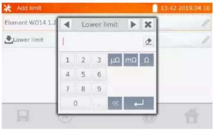 Add limit Element W014 1.2 Lower limit 1 2 3 μΩ mΩ Ω 4 5 6 7 8 9 0 .