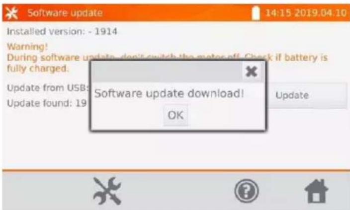 Software update Installed version: - 1914 Warning! During software update, don't switch the motor off. Check if battery is fully charged. Update from USB: Update found: 19 Software update download! OK Update