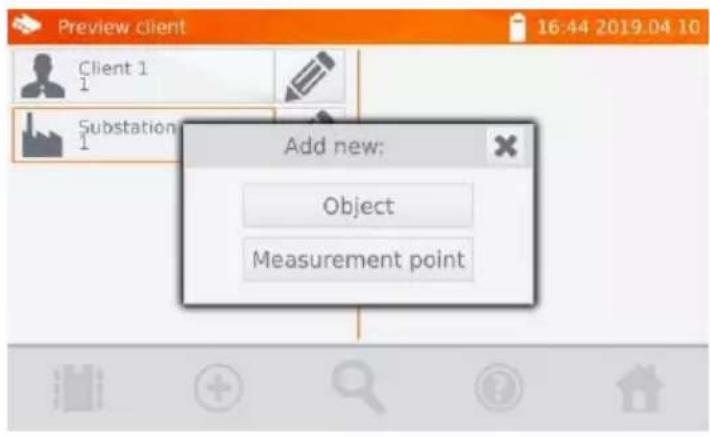 Preview client 16:44 2019.04.10 Client 1 Substation Add new: Object Measurement point