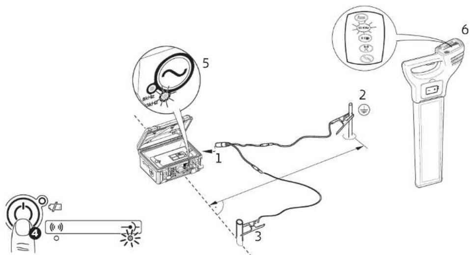 Diagram illustrating a diagnostic procedure for detecting an electronic device, showing components from pin 4 to terminal 6.