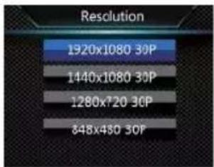 Resolution 1920x1080 30P 1440x1080 30P 1280x720 30P 848x480 30P