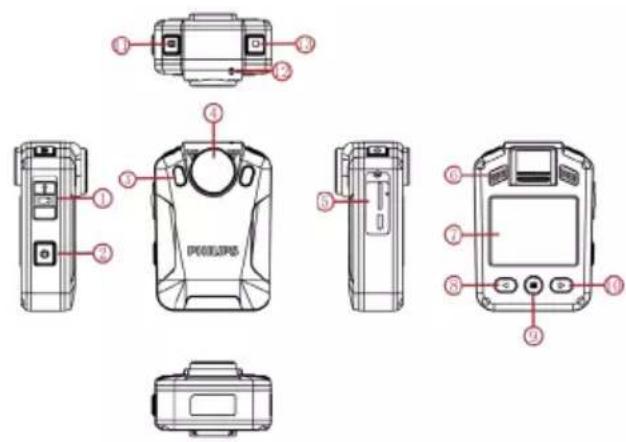 Technical diagram of a device with numbered parts for identification and assembly reference.