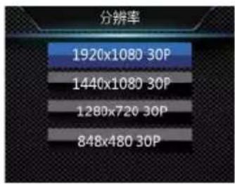分辨率 1920x1080 30P 1440x1080 30P 1280x720 30P 848x480 30P