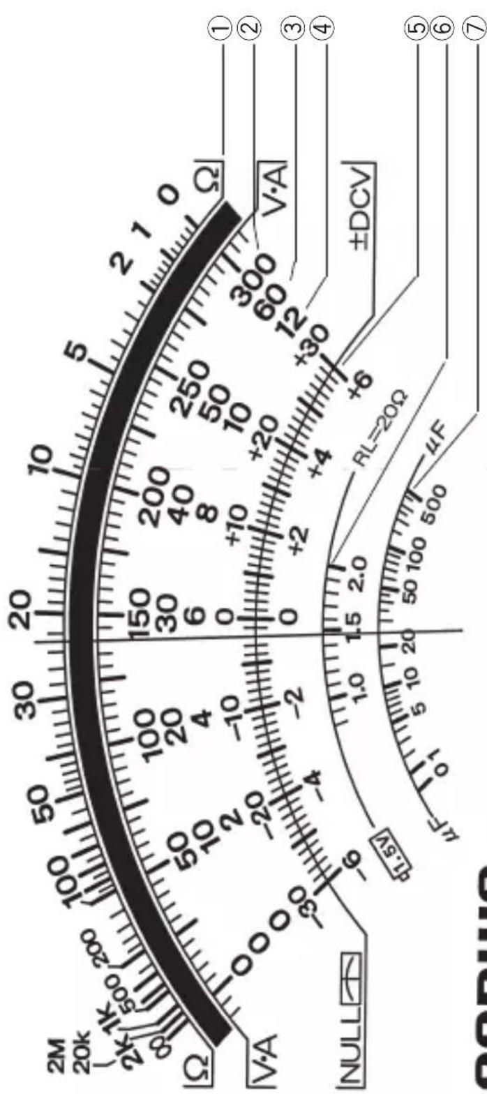 2M 20k ∞ 2k 1k 500 200 Ω V·A NULL ±DCV RL=20Ω 0.1 5 10 20 50 100 500 μF ① ② ③ ④ ⑤ ⑥ ⑦