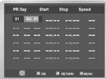 PR Day Start Stop Speed 01 SU 01 OK RETURN MENU