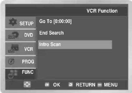 VCR Function GO To [0:00:00] End Search Intro Scan SETUP DVD VCR PROG FUNC OK RETURN MENU