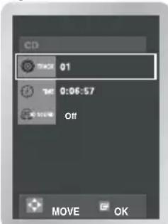 CD TRACK 01 TIME 0:06:57 OFF MOVE OK
