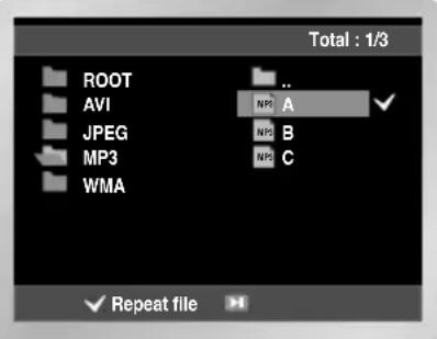 Total : 1/3 ROOT AVI JPEG MP3 WMA NPS A NPS B NPS C Repeat file