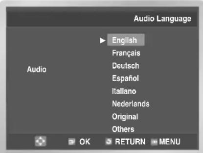 Audio Language English Français Deutsch Español Italiano Nederlands Original Others OK RETURN MENU