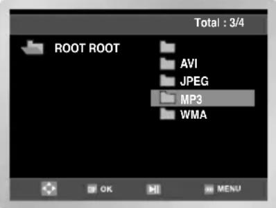 ROOT ROOT AVI JPEG MP3 WMA Total : 3/4 OK MENU