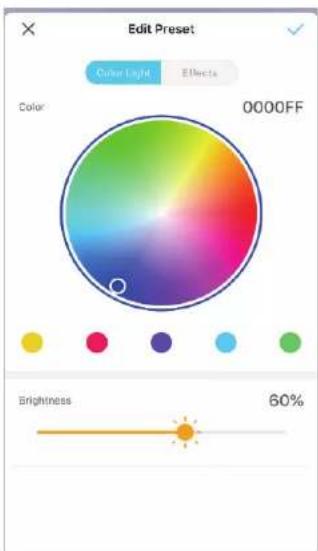 Edit Preset Color Light Effects Color 0000FF Brightness 60%