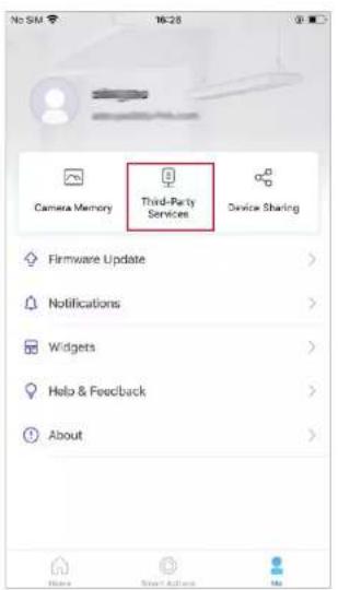 No SIM 16:28 Camera Memory Third-Party Services Device Sharing Firmware Update > Notifications > Widgets > Help & Feedback > About > Home Smart Actions No