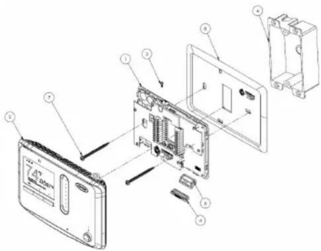 Exploded view diagram of a device showing internal components and labeled parts