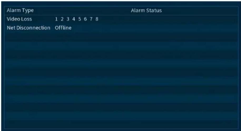 Alarm Type Video Loss 1 2 3 4 5 6 7 8 Net Disconnection Offline Alarm Status