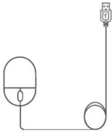 Simple line drawing of a computer mouse connected to a cable with a power outlet (no text or symbols)