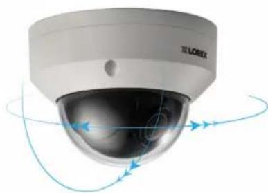 Exterior view of a 3D LORER security camera with visible lens and control buttons (no text or symbols on the device itself)