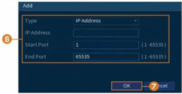 Add Type IP Address IP Address Start Port 1 (1 -65535) End Port 65535 (1 -65535) OK Cancel