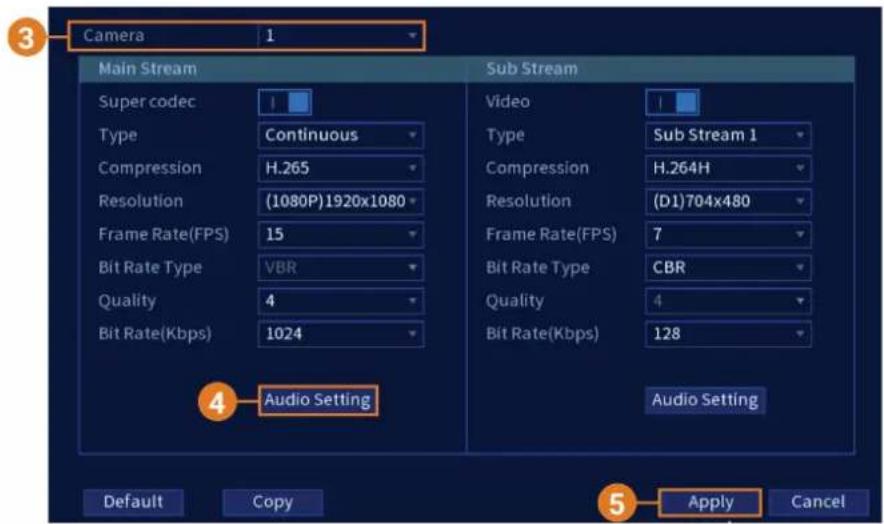 Camera 1 Main Stream Super codec Type Continuous Compression H.265 Resolution (1080P)1920x1080* Frame Rate(FPS) 15 Bit Rate Type VBR Quality 4 Bit Rate(Kbps) 1024 Sub Stream Video Type Sub Stream 1 Compression H.264H Resolution (D1)704x480 Frame Rate(FPS) 7 Bit Rate Type CBR Quality 4 Bit Rate(Kbps)…