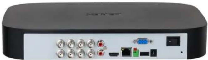 Back panel of a black electronic device with ports and connectors (no visible text or symbols)