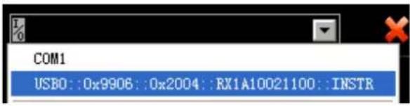 COM1 USBO::0x9906::0x2004::RX1A10021100::INSTR