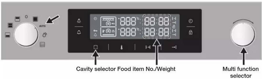 AUTO Cavity selector Food item No./Weight Multi function selector