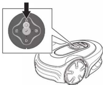 Diagram showing a device with control buttons and an inset highlighting a specific button, likely illustrating a system or operation.