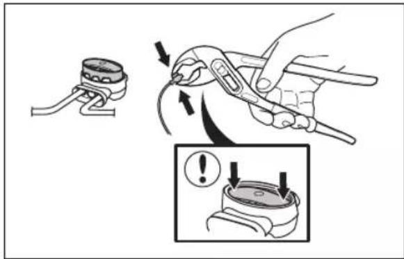 Diagram illustrating a mechanical clamp or grip technique with directional arrows and an inset showing warning symbols.