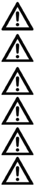 Seven warning symbols arranged vertically, each containing an exclamation mark in a triangle