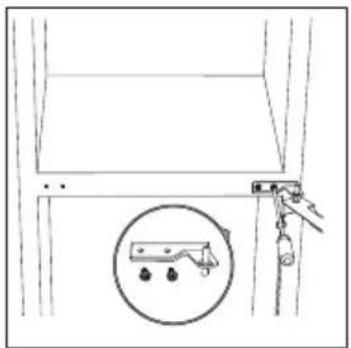 Simple line drawing of a door with a hanging handle and an inset showing a small object (no text or symbols)