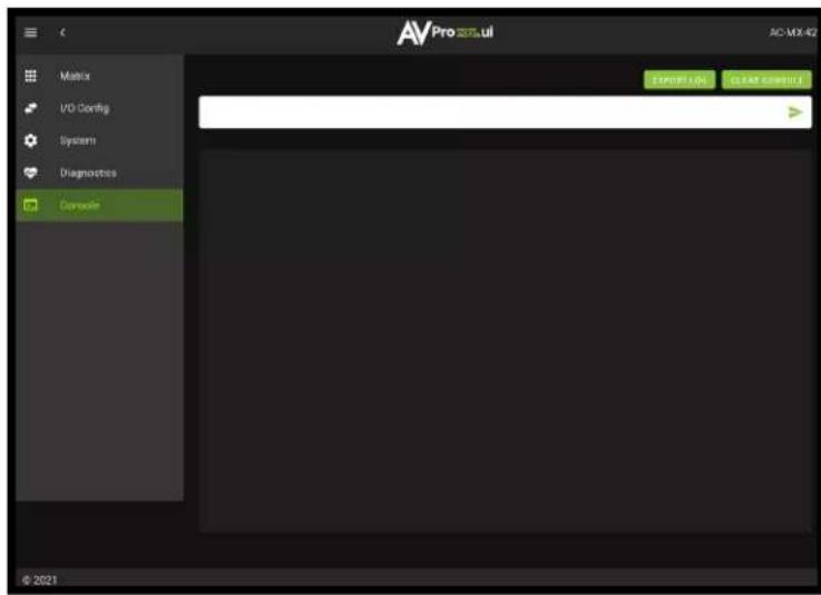 AV Pro 2023.ui AC-MX-42 Matrix UO Config System Diagnostics Console EXPORT: UO SELECT OUTPUT © 2021