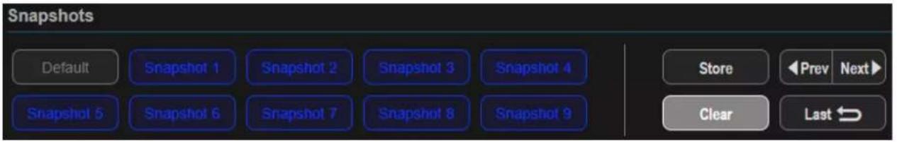 Snapshots Default Snapshot 1 Snapshot 2 Snapshot 3 Snapshot 4 Snapshot 5 Snapshot 6 Snapshot 7 Snapshot 8 Snapshot 9 Store Prev Next Clear Last