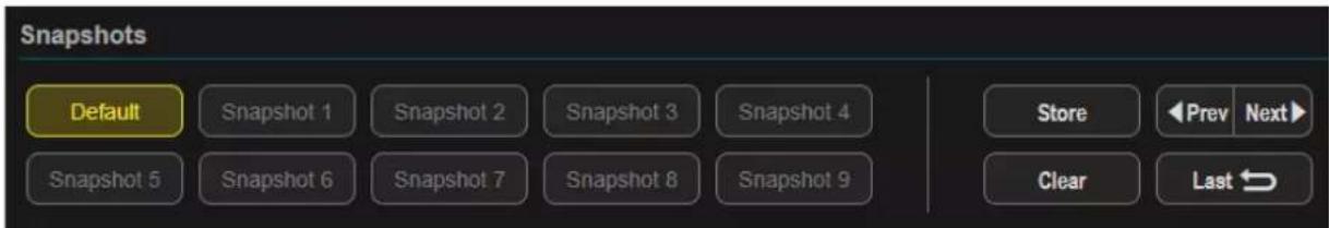 Snapshots Default Snapshot 1 Snapshot 2 Snapshot 3 Snapshot 4 Snapshot 5 Snapshot 6 Snapshot 7 Snapshot 8 Snapshot 9 Store Prev Next Clear Last