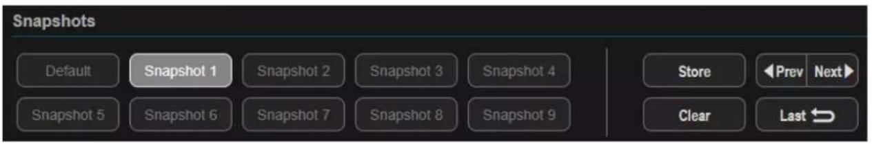 Snapshots Default Snapshot 1 Snapshot 2 Snapshot 3 Snapshot 4 Snapshot 5 Snapshot 6 Snapshot 7 Snapshot 8 Snapshot 9 Store Prev Next Clear Last
