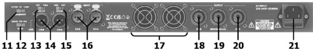 0.725V 1V 1.4V BRDG STR PWR 11 12 13 14 15 16 CMB CDA C4B CHA 17 18 19 20 AC/REFU: 226-240V-50/60Hz CAUTIONS WARNING: NO. 100 AC/REFU: 226-240V-50/60Hz 21