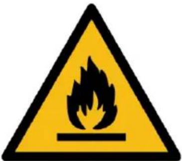 Warning sign depicting a flame symbol in a yellow triangle with black border
