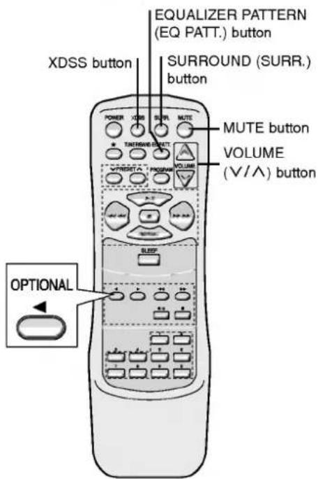 XDSS button EQUALIZER PATTERN (EQ PATT.) button SURROUND (SURR.) button MUTE button VOLUME (∨/∧) button OPTIONAL