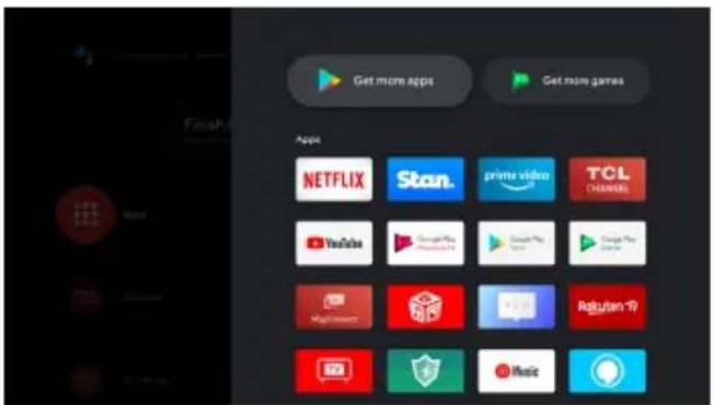 Get more apps Get more games App1 NETFLIX Stan. prime video TCL China YouTube Google Play Google Play Google Play Magic screen Ragutan 79 Music