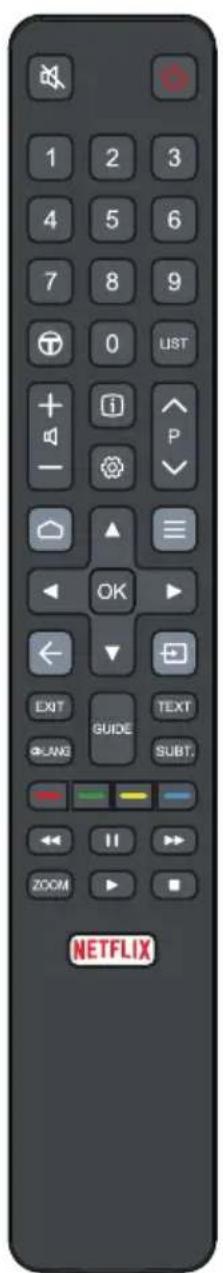 1 2 3 4 5 6 7 8 9 0 LIST + i P - ⬤ OK EXIT GUIDE TEXT LANG SUBT. NETFLIX